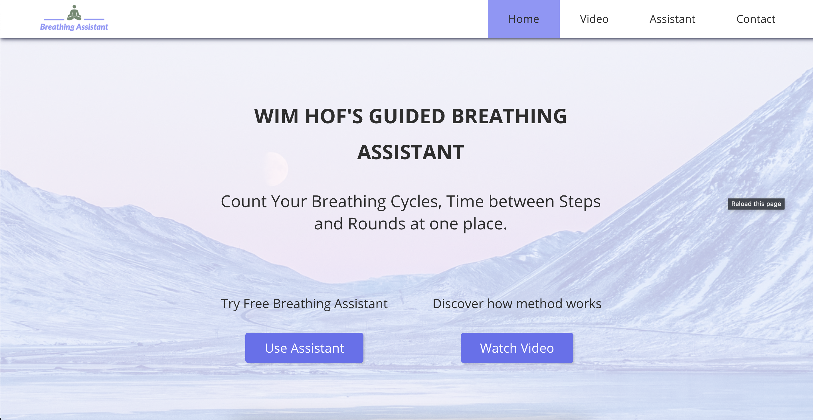screenshot of Breathing assistant website