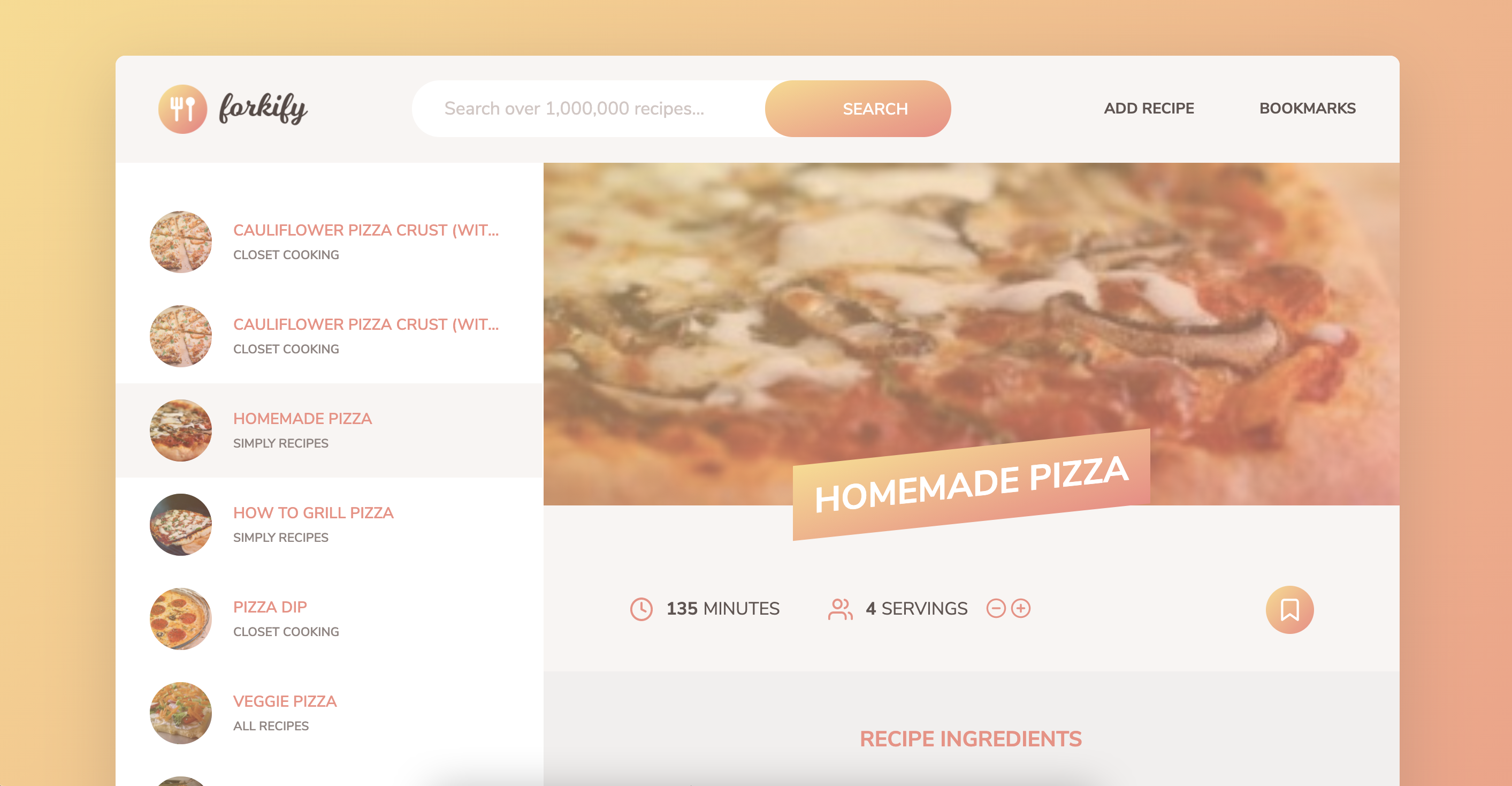 Screenshot of Forkify webapp
