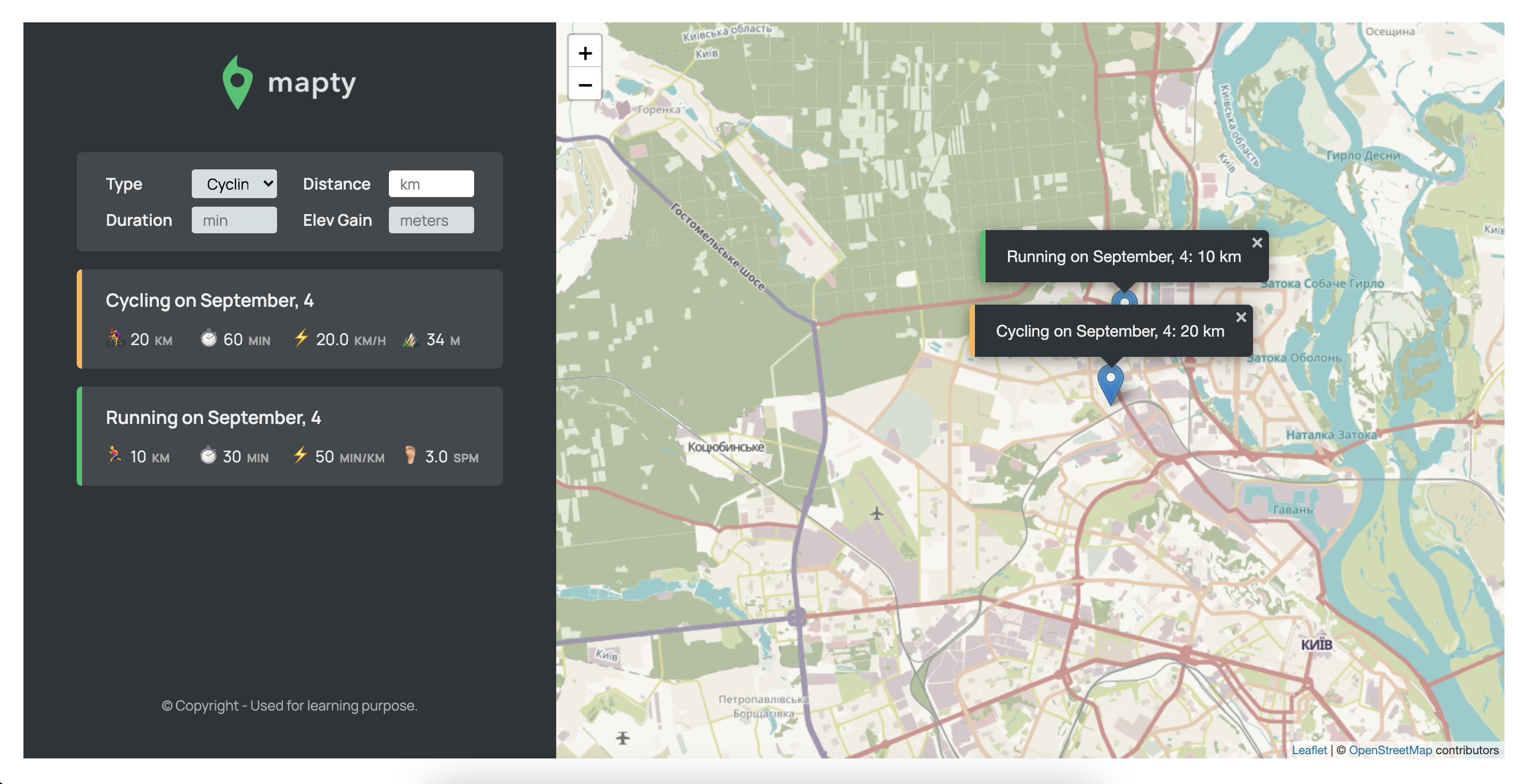 Screenshot of Mapty Website